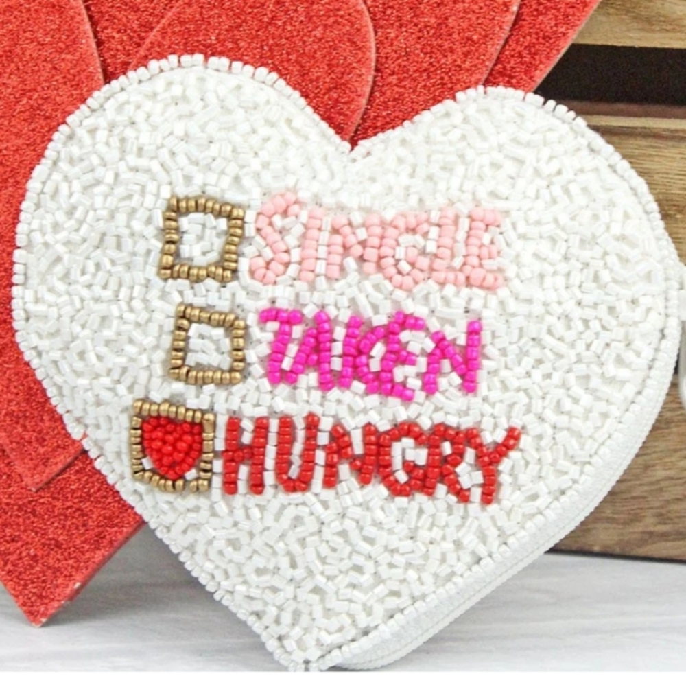 Beaded Heart Coin Purse Zipper Pouch | Valentine N